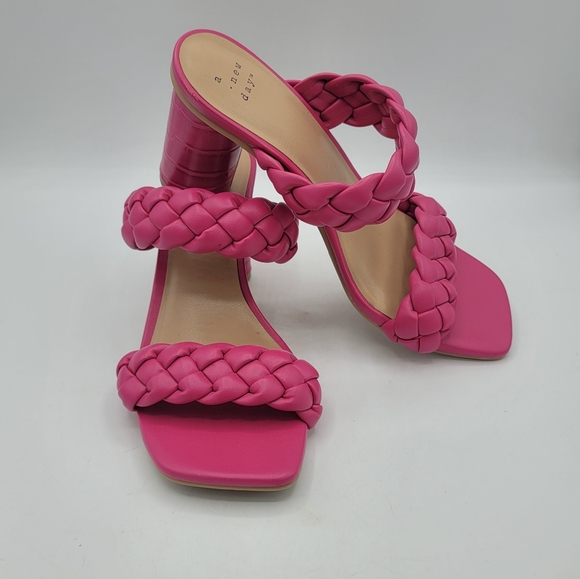 A New Day Basil Braided Block Heel Sandals Magenta Pink Size 6.5 Mules - Picture 13 of 13